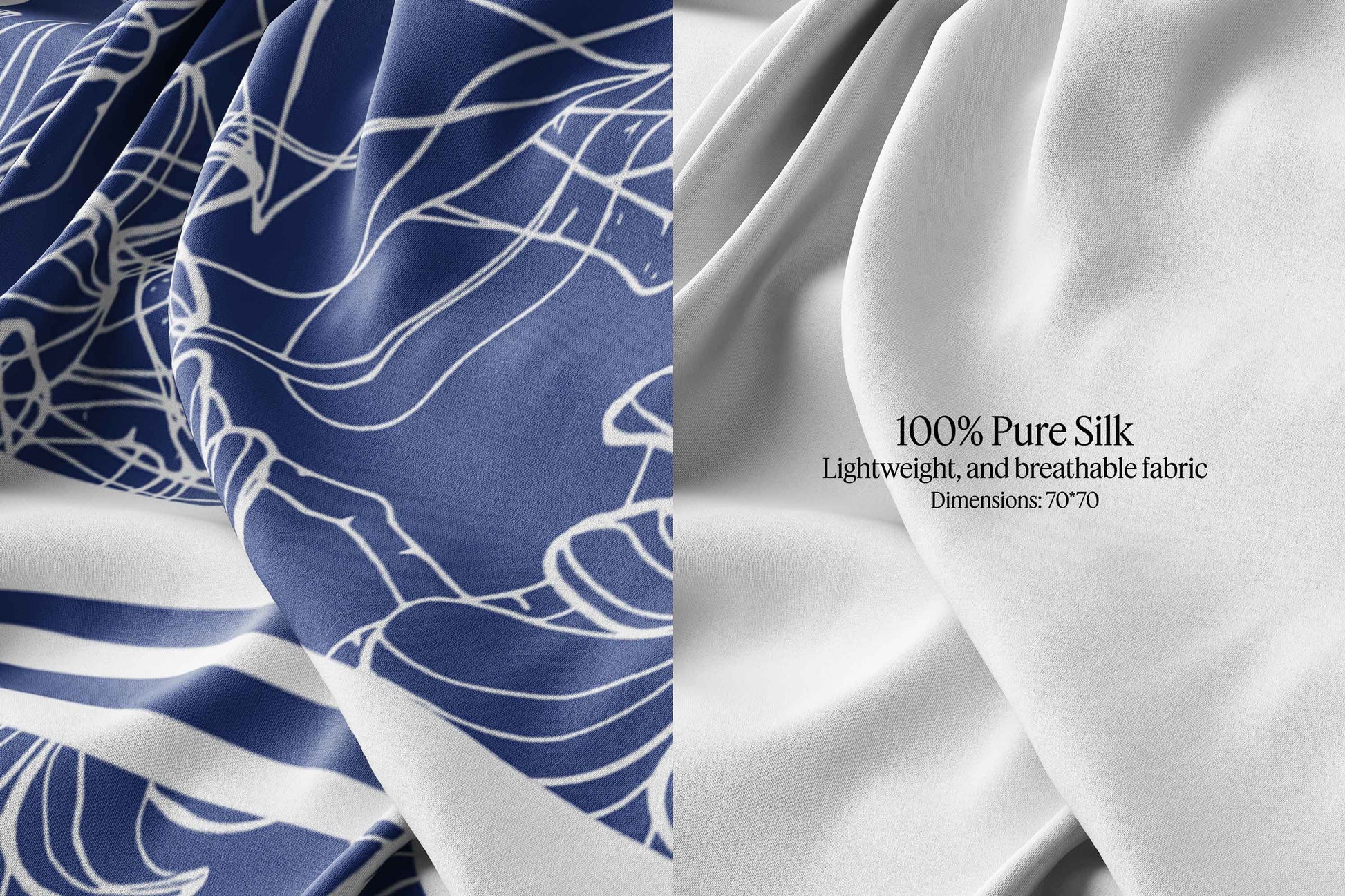 Close-up of Regal Blue Sketch Floral Silk Scarf fabric