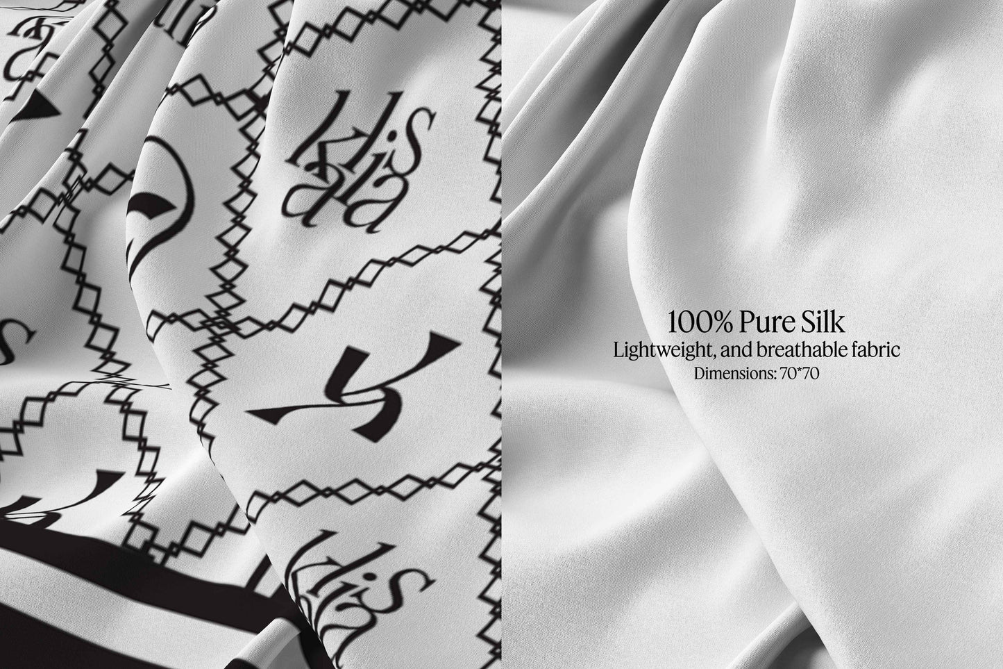 Close-up of Porcelain White kalisa Logo Silk Scarf fabric