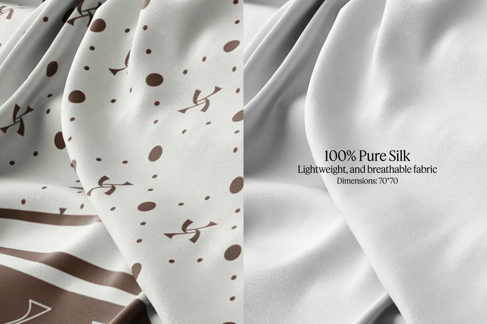 Close-up of Latte Beige Vintage Charm Silk Scarf fabric