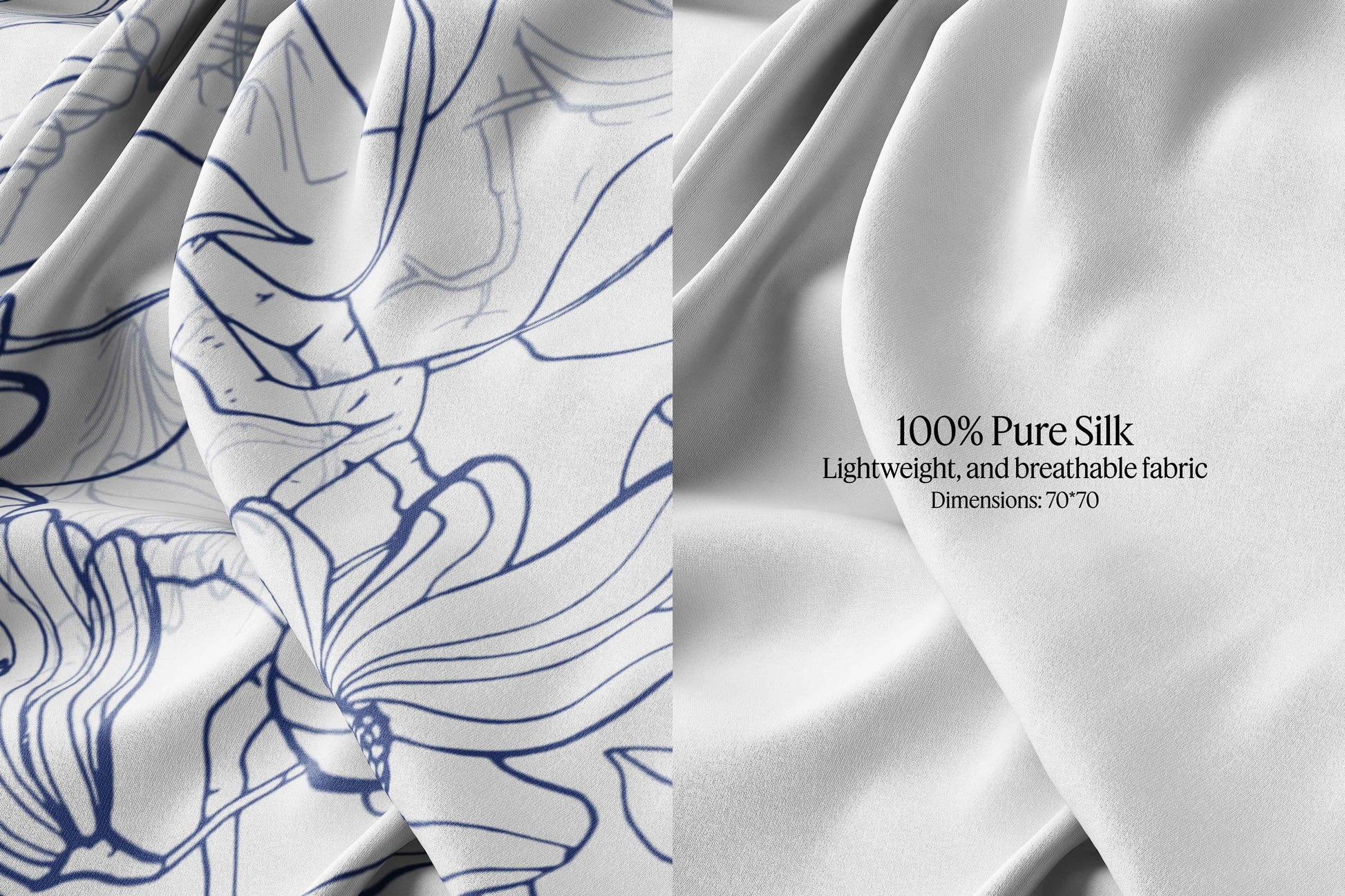 Close-up of Midnight Blue Bloom Silk Scarf fabric