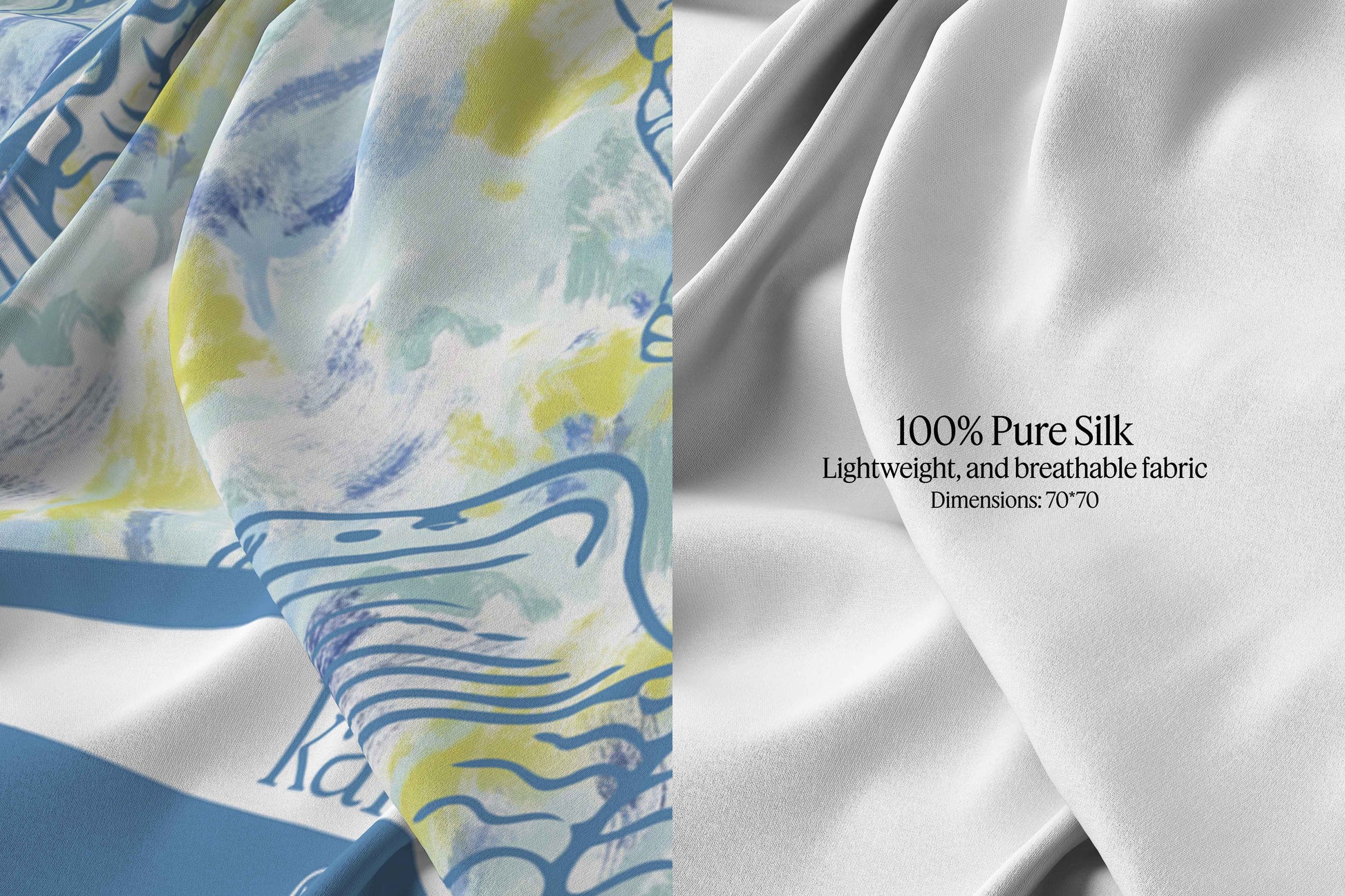 Close-up of Seafoam Mist Blue Serenity Silk Scarf fabric