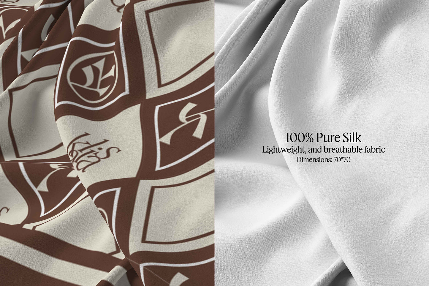 Close-up of Emblem Kalisa Logo Silk Scarf in Espresso fabric