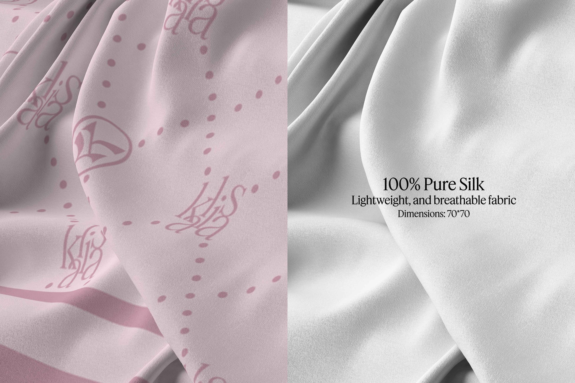 Close-up of Pink Emblem Kalisa Logo Silk Scarf fabric