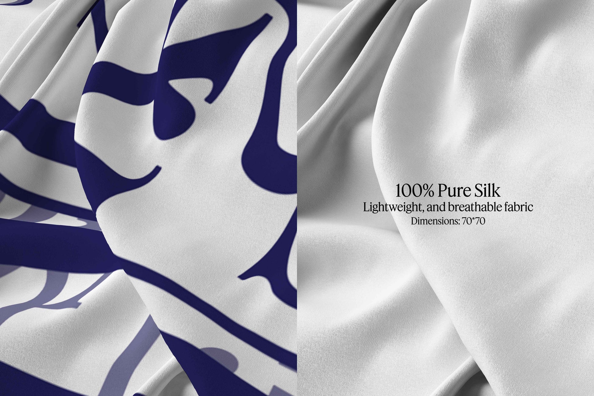 Close-up of Royal Ink Kalisa Script Silk Scarf fabric