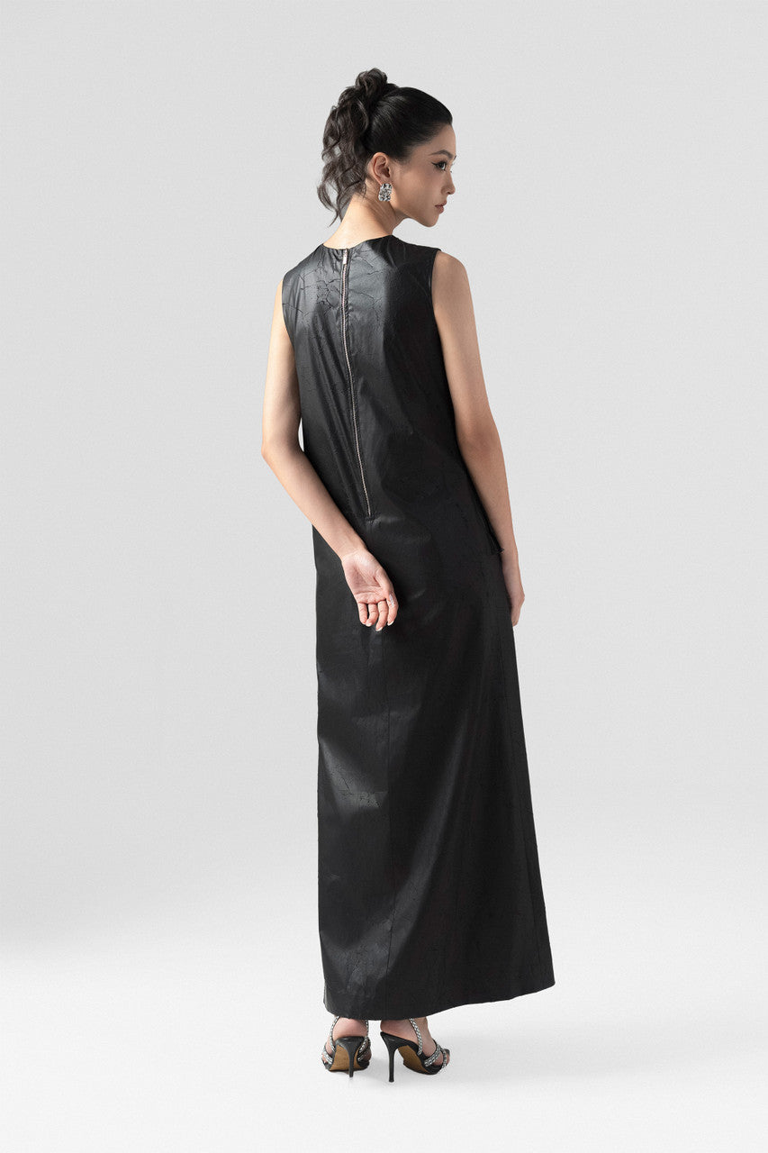 The back of the black dress has a convenient long zipper.