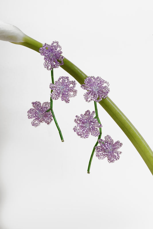 طقم خاتم وأقراط من زجاج تشيكي من لافندر فاين ولؤلؤ سواروفسكي