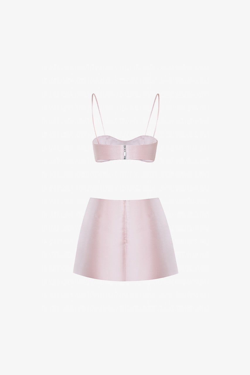 Pink adjustable bra and A-line skirt.