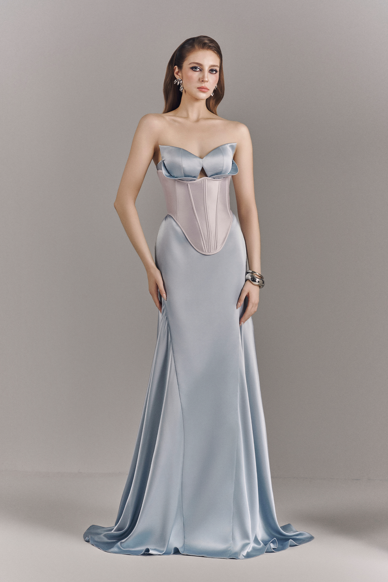 Elaria Bandeau Corset Maxi Dress With Neck Scarf
