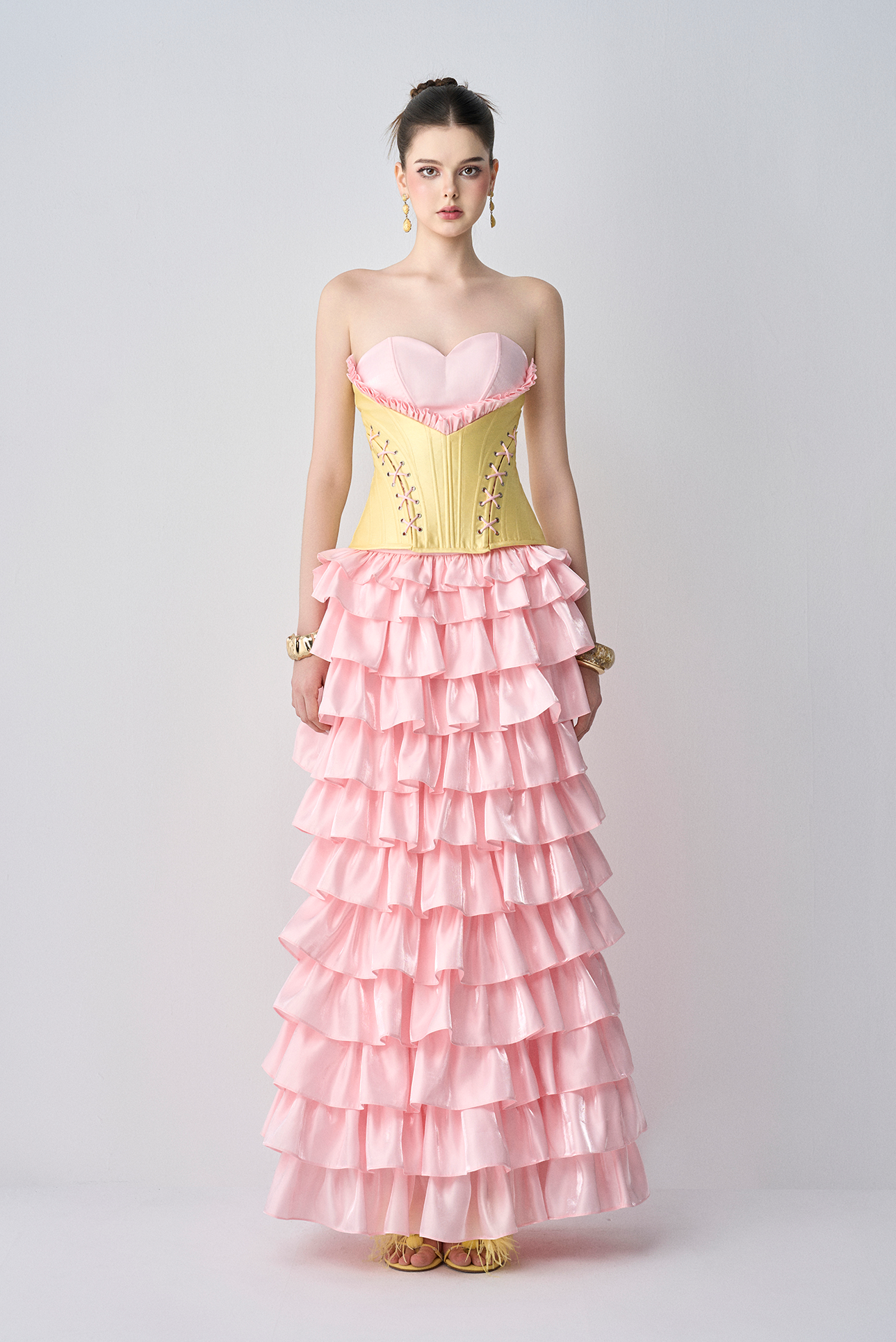 Candy Heart Shape Bust Corset Maxi Dress With Ruffle Details