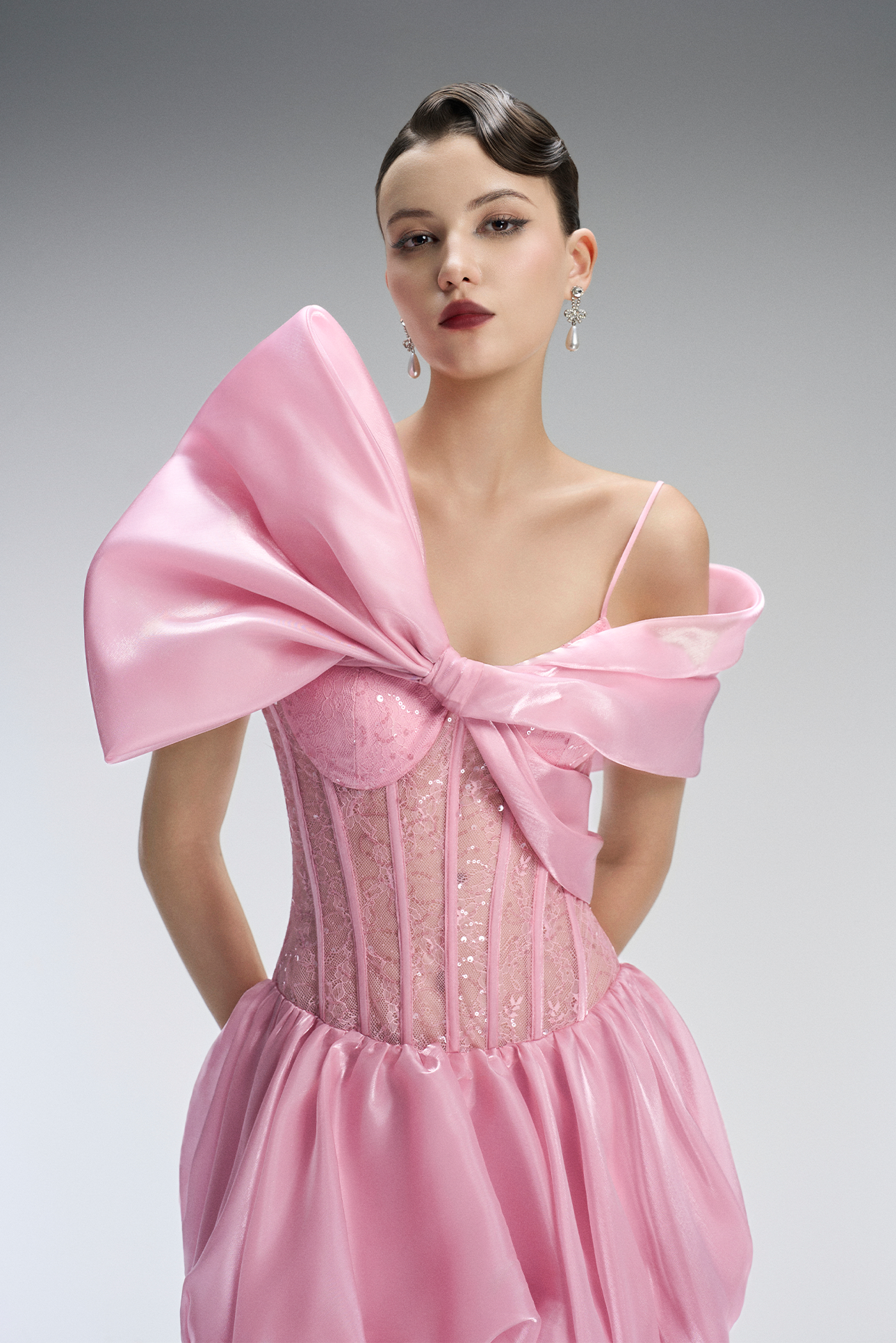 Confection Couture Corset Fluffy Maxi Dress With Oversized Bow