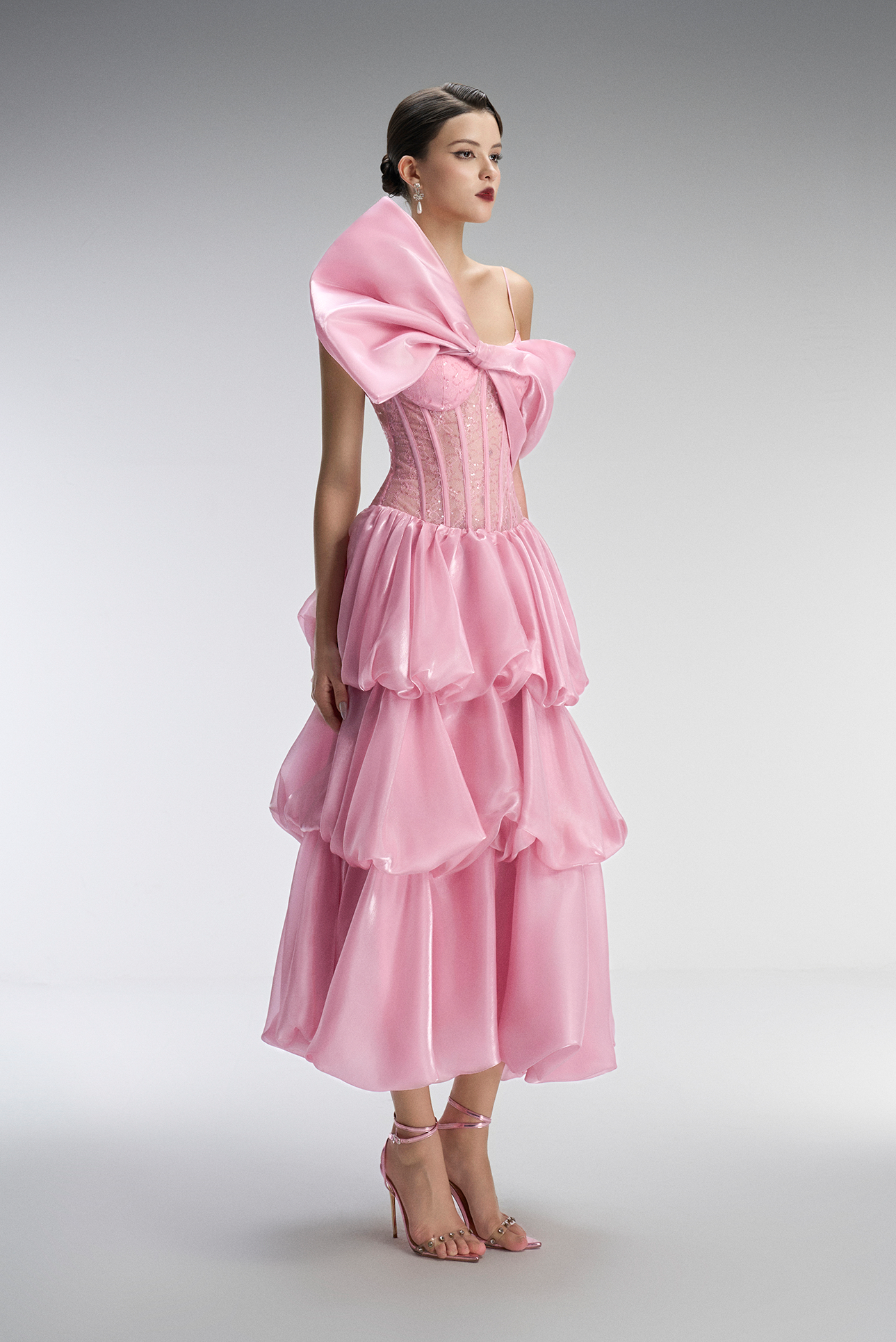 Confection Couture Corset Fluffy Maxi Dress With Oversized Bow