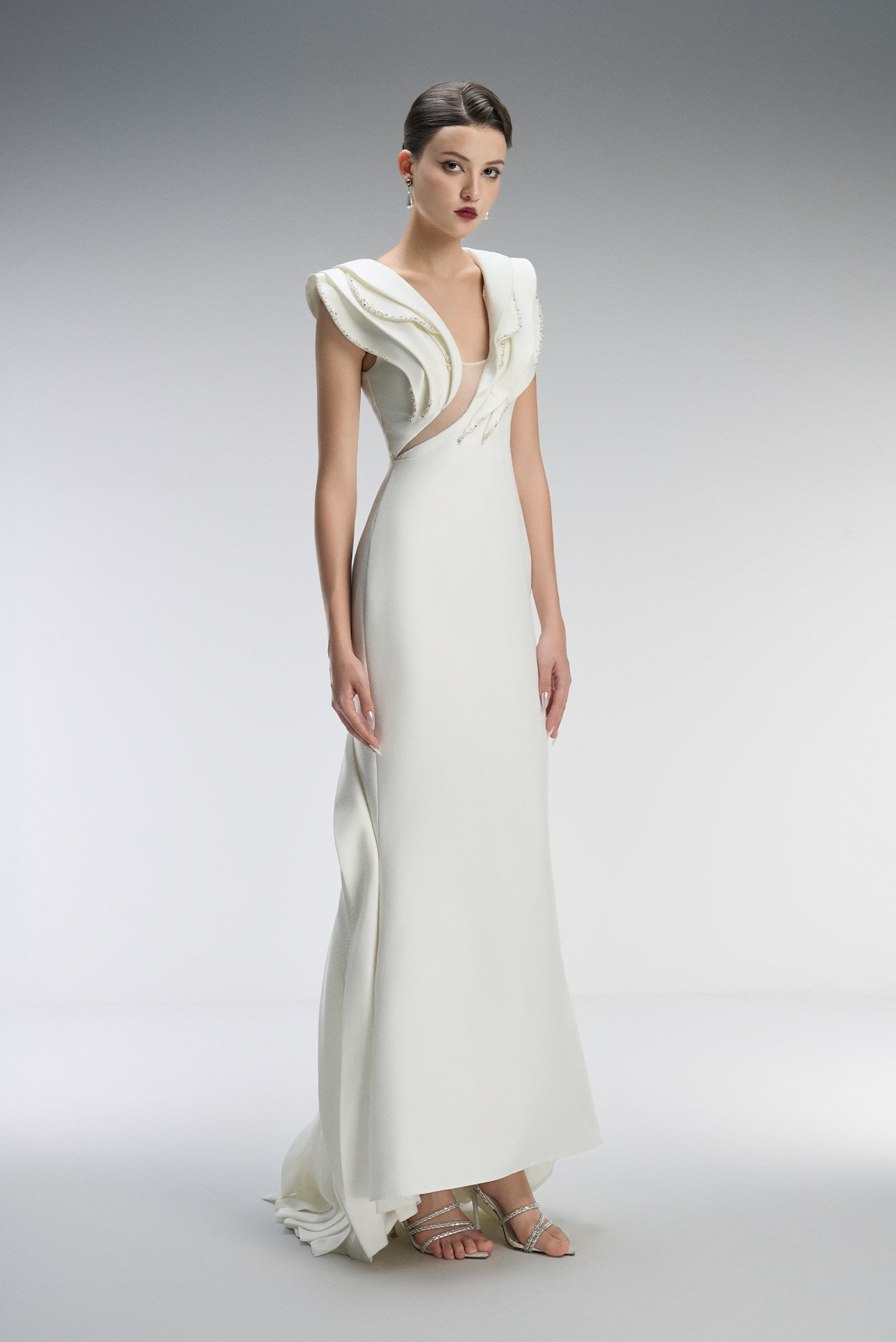 Celeste Couture Bridal Crystal Gown With Tiered Accents