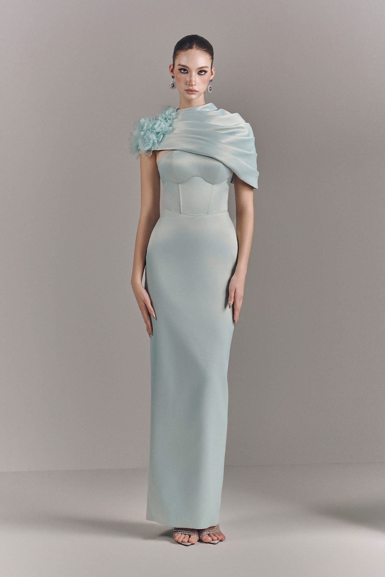 Mist Strapless Maxi Dress With Cape