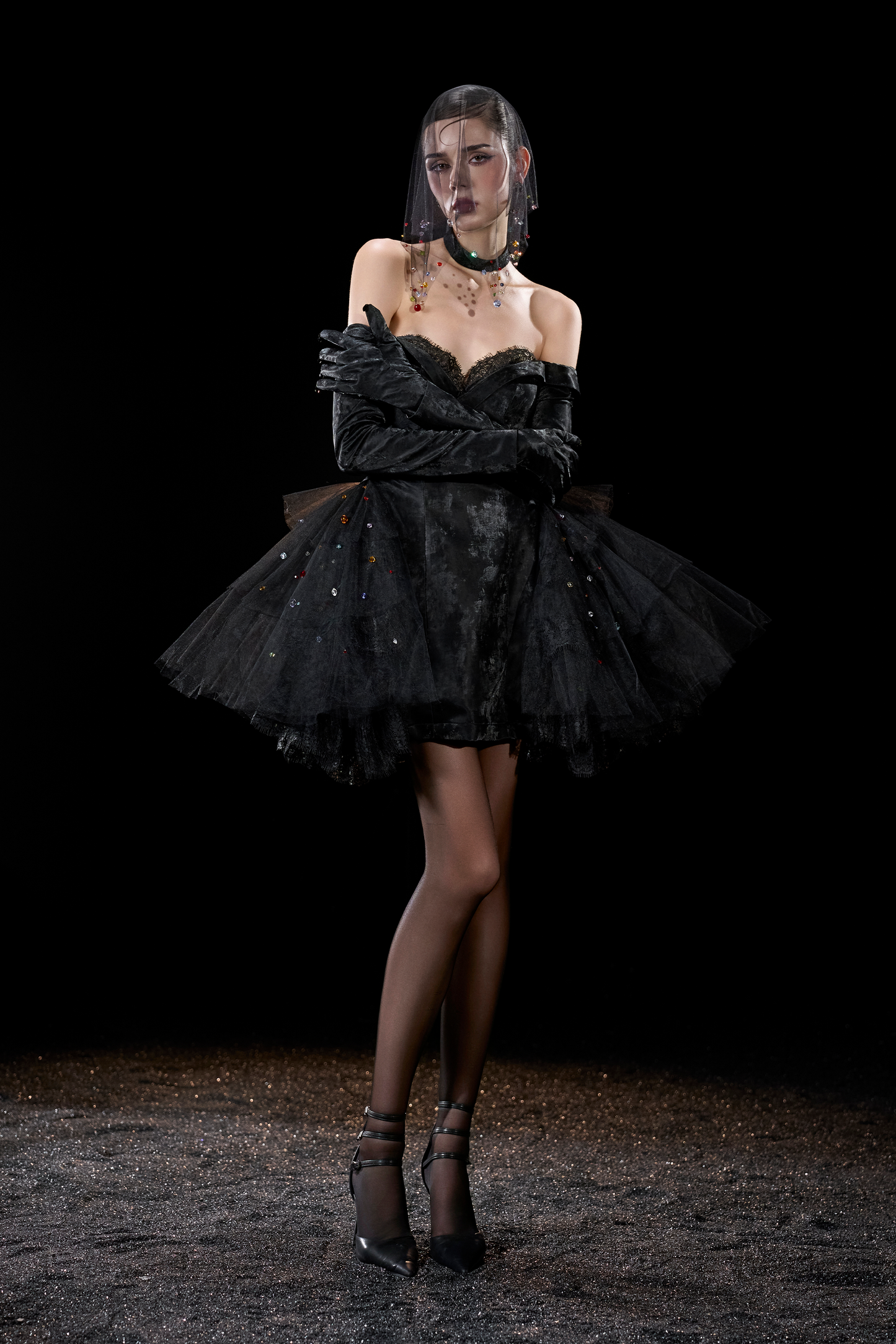 Nexus Gothic Off Shoulder Lace Trim Sweetheart Velvet Mini Dress