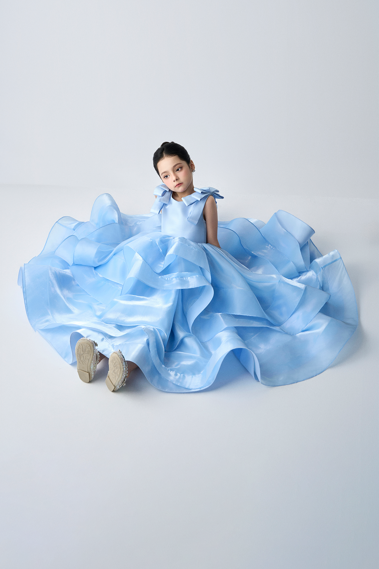 Ophelia Layered Shoulder Bows Girl Pageant Dress