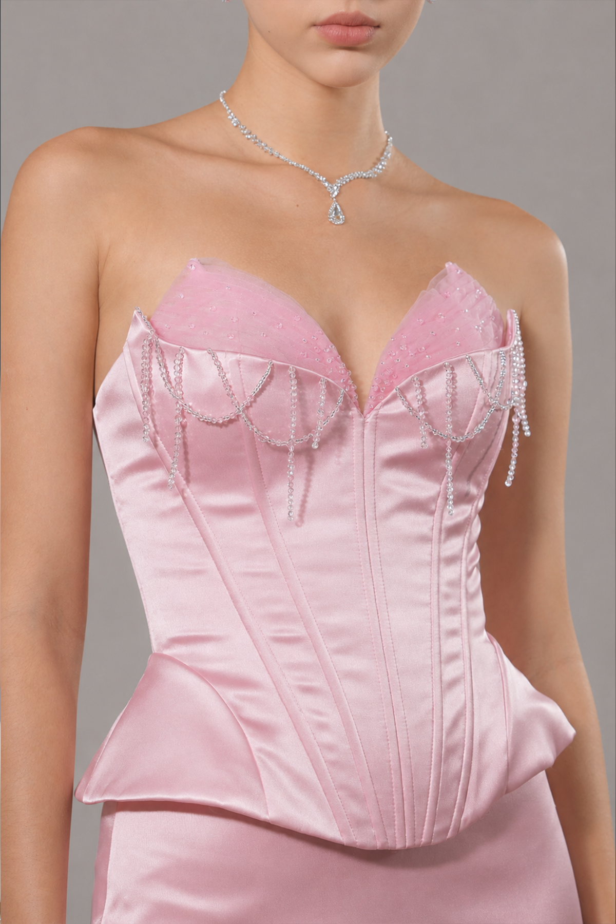 Kalena Corset Crystal Bust And Craftsmanship 3D Floral Maxi Dress