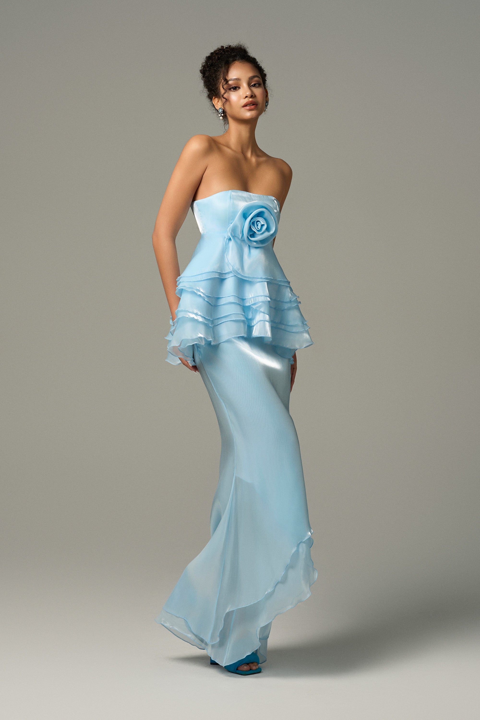 Lustrous Two Pieces Layered Silk Maxi Dress Lustrous Two Pieces Layered Silk Maxi Dress