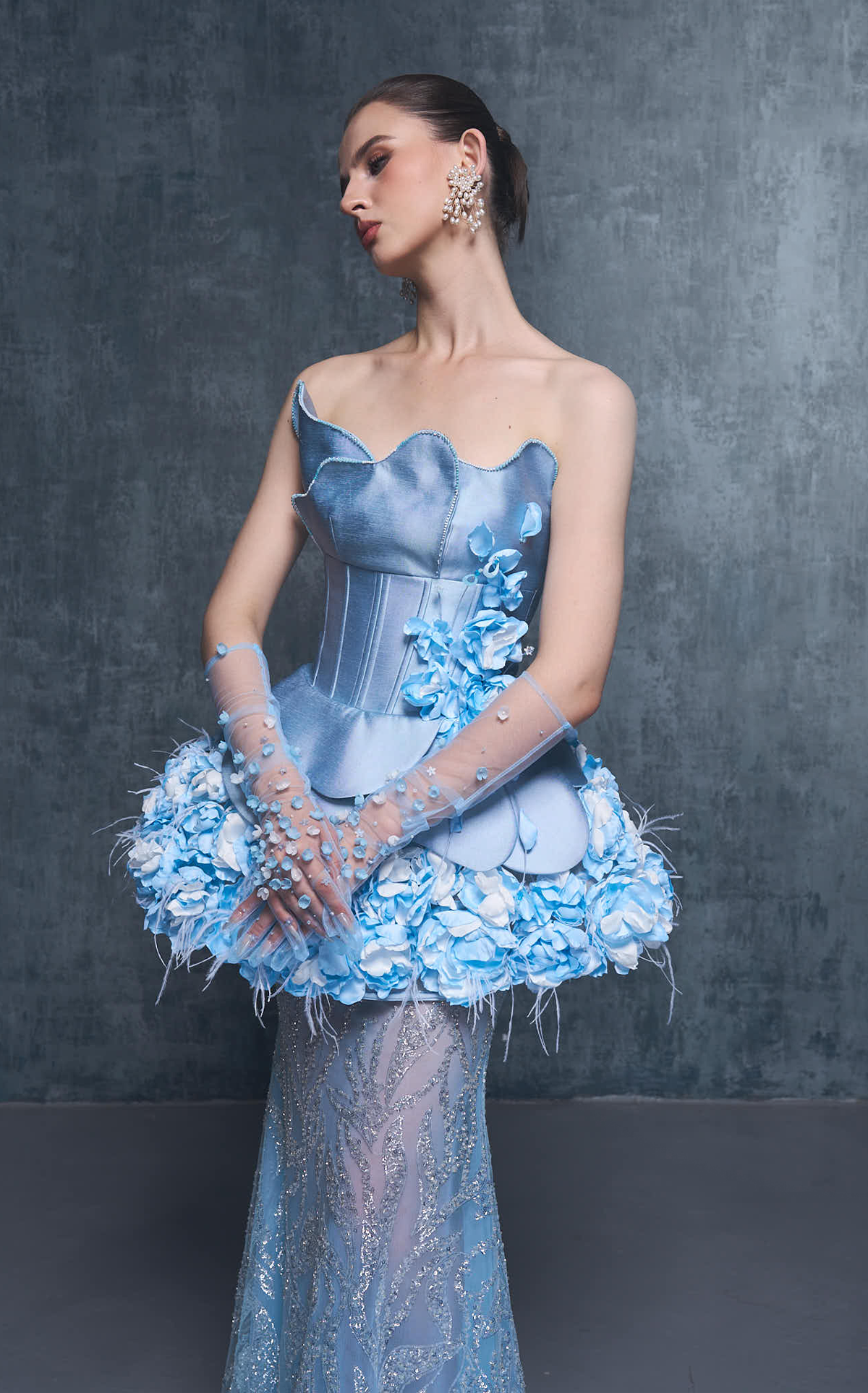 Chateau Strapless Mesh and Floral Accents Gown