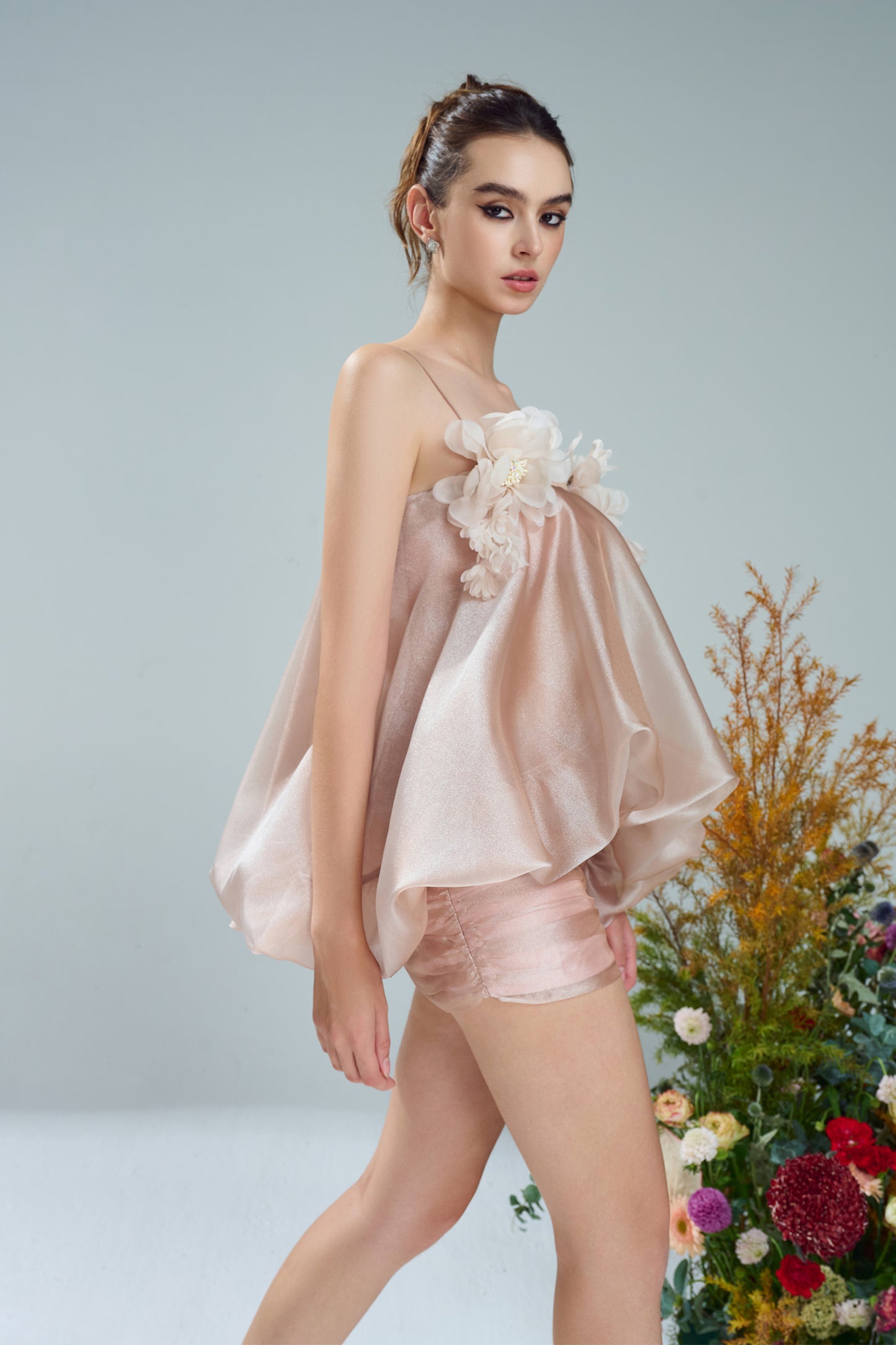 Springtime Floral Embellished Ruffle Top Mini Skirt Set