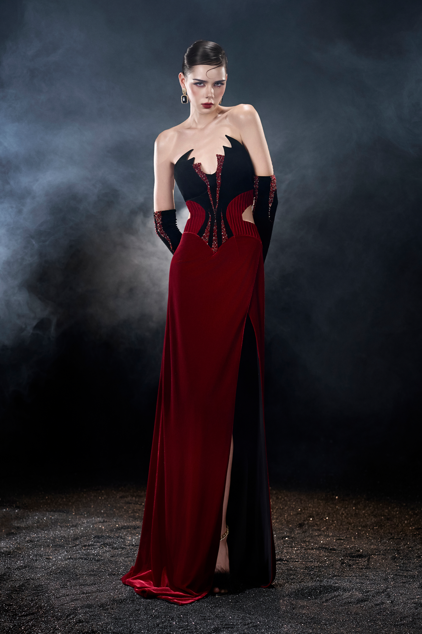 Morticia Vampires Thigh High Corset Velvet Maxi Dress