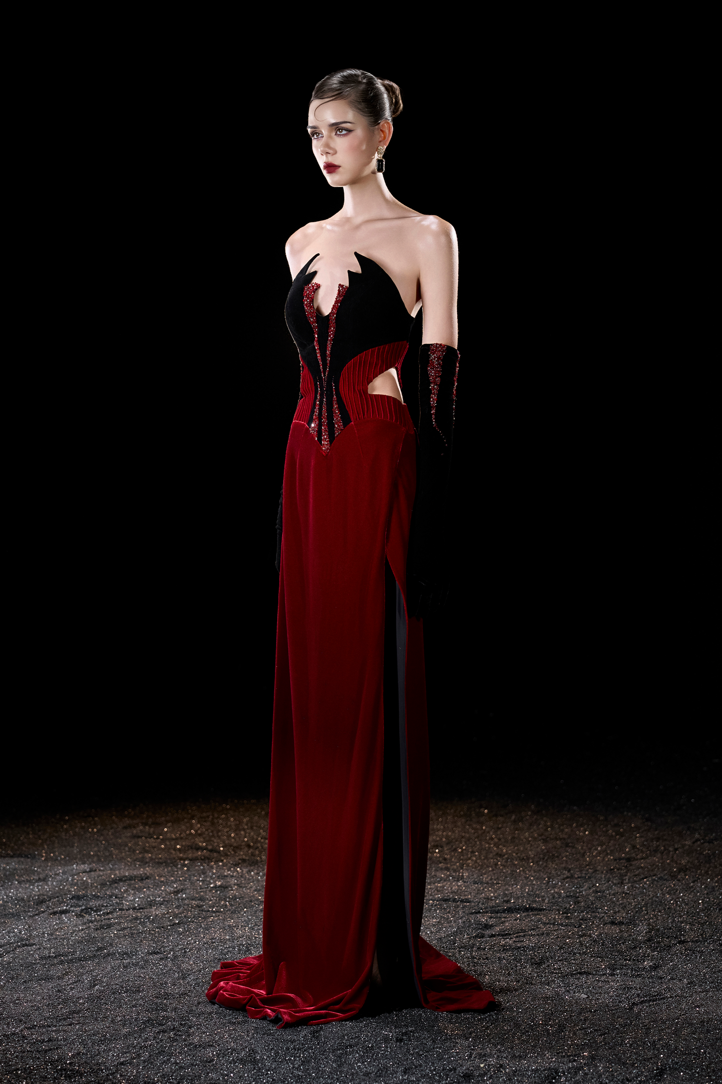 Morticia Vampires Thigh High Corset Velvet Maxi Dress