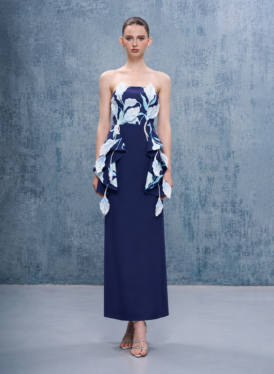 Inen Bandeau 3D Calla Lily Floral Maxi Dress