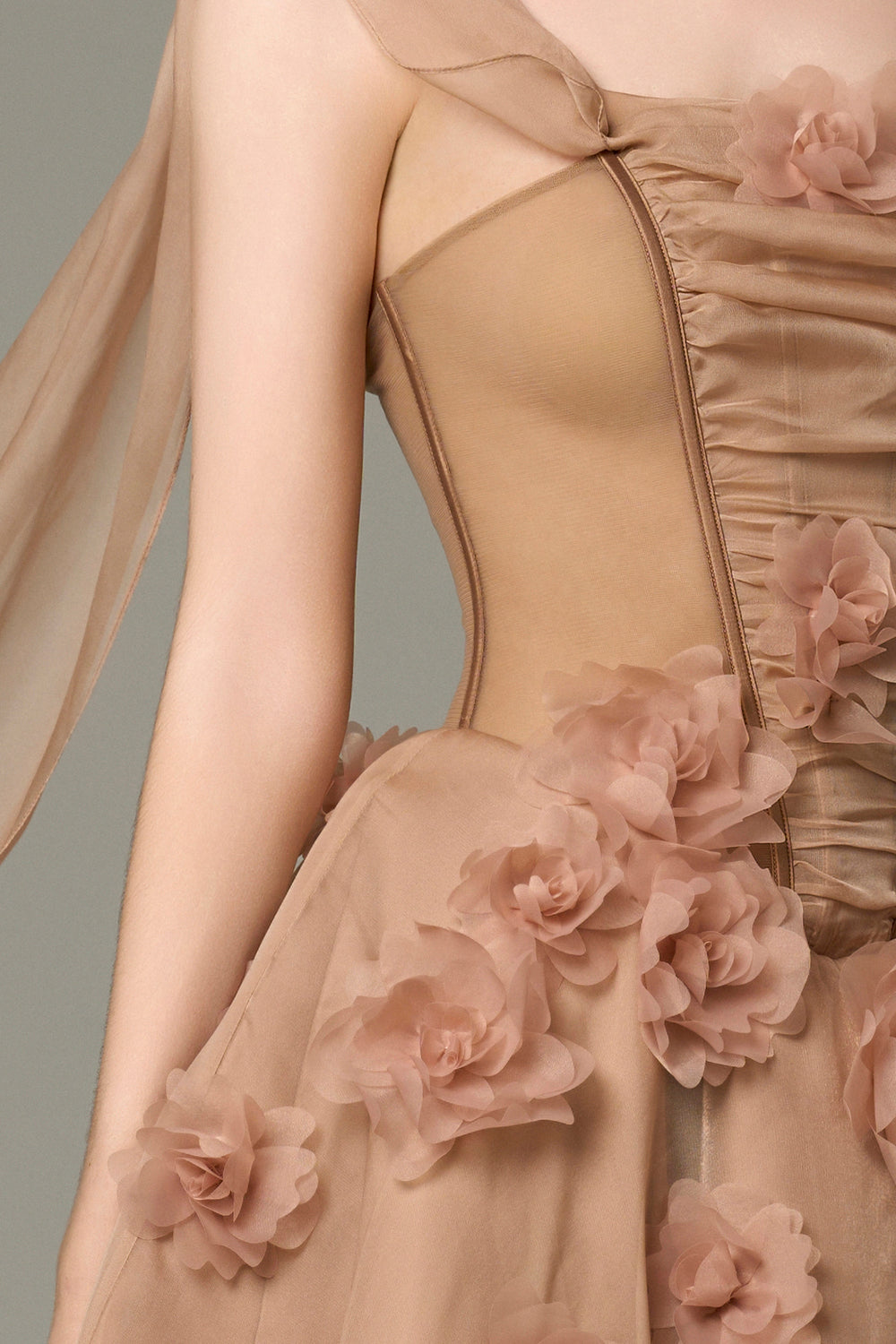 Elowen 3D Floral Embellished One Shoulder Cape Silk Gown