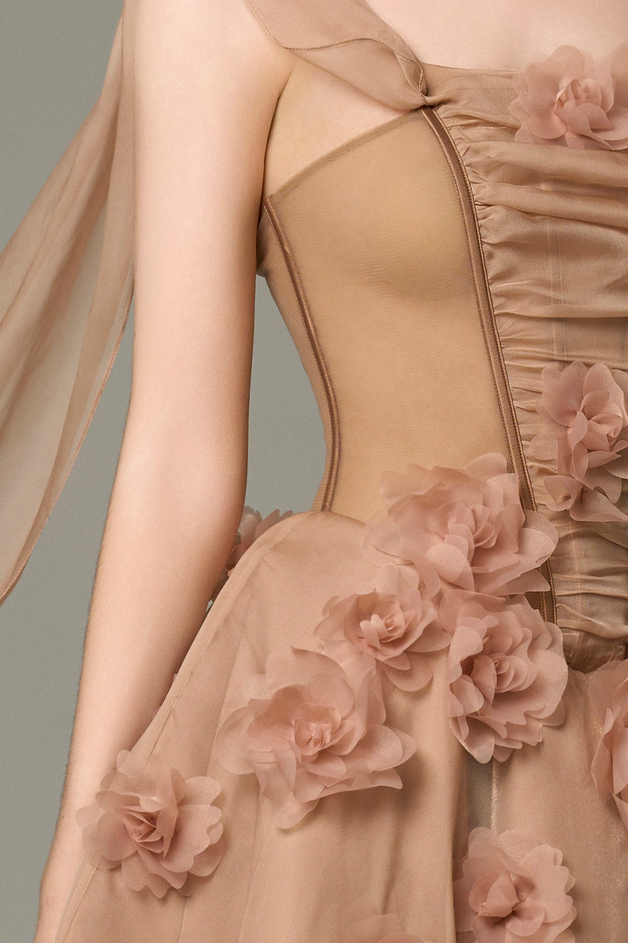 Elowen 3D Floral Embellished One Shoulder Cape Silk Gown