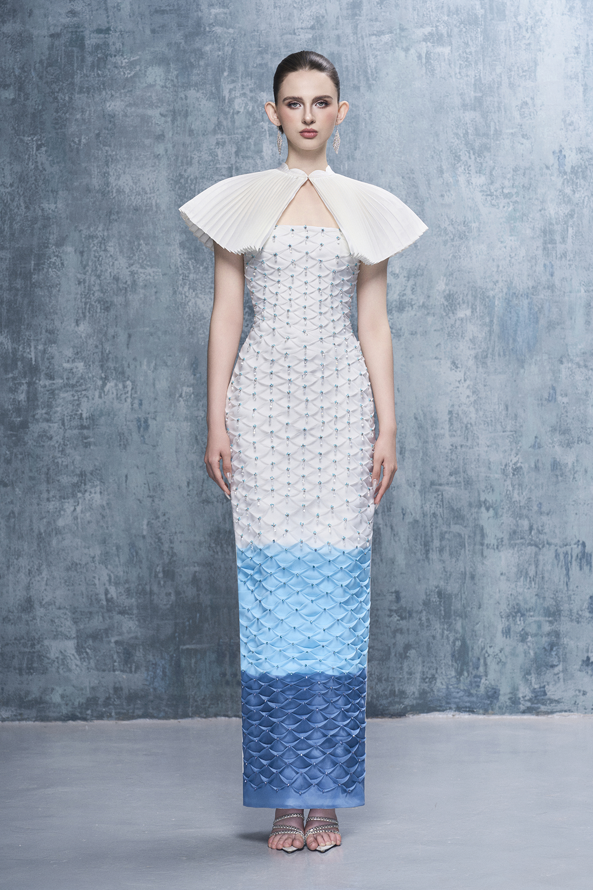 Marine Sparkle Crystal-Embellished Maxi Dress With Ombré Details
