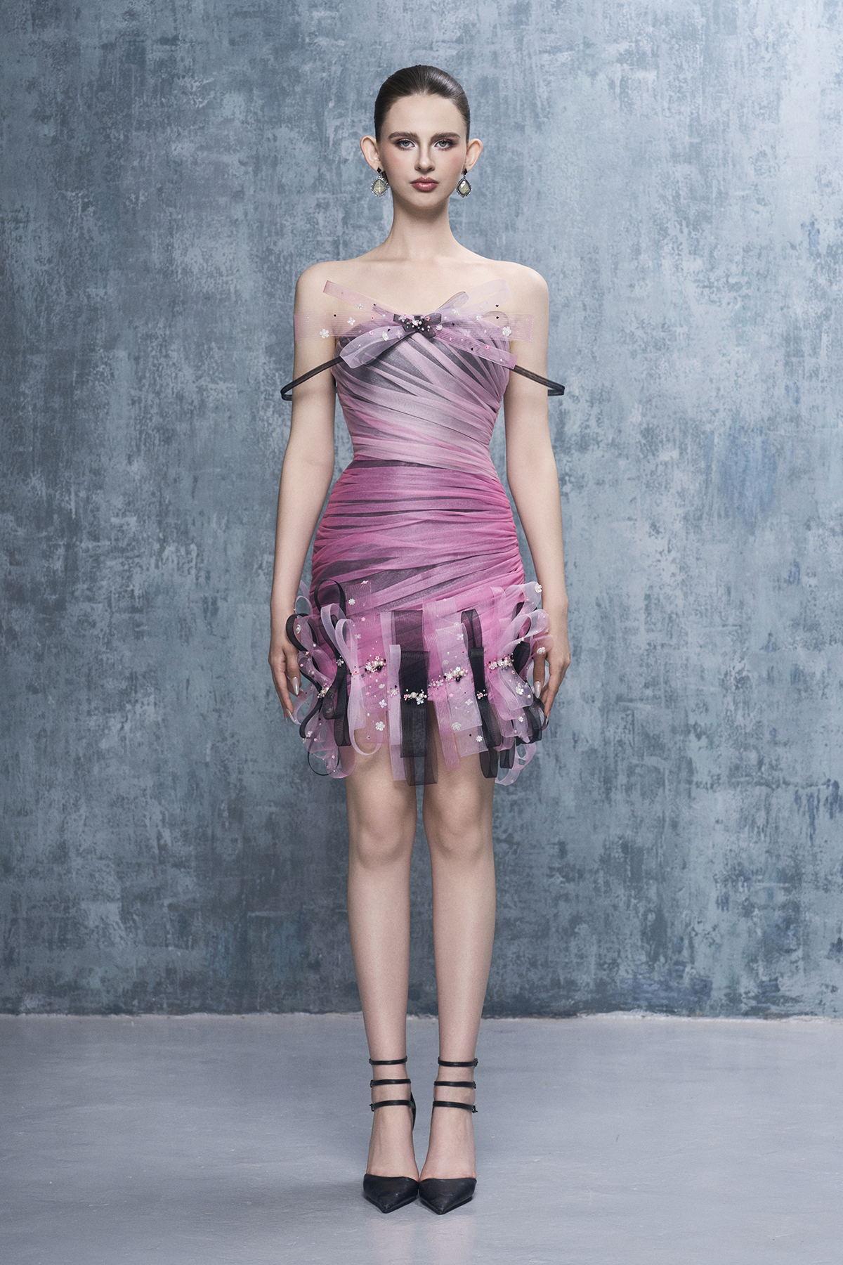 Harper Mesh Off-Shoulder Mini Dress With Ombré Details
