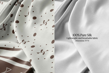 Close-up of Latte Beige Vintage Charm Silk Scarf fabric