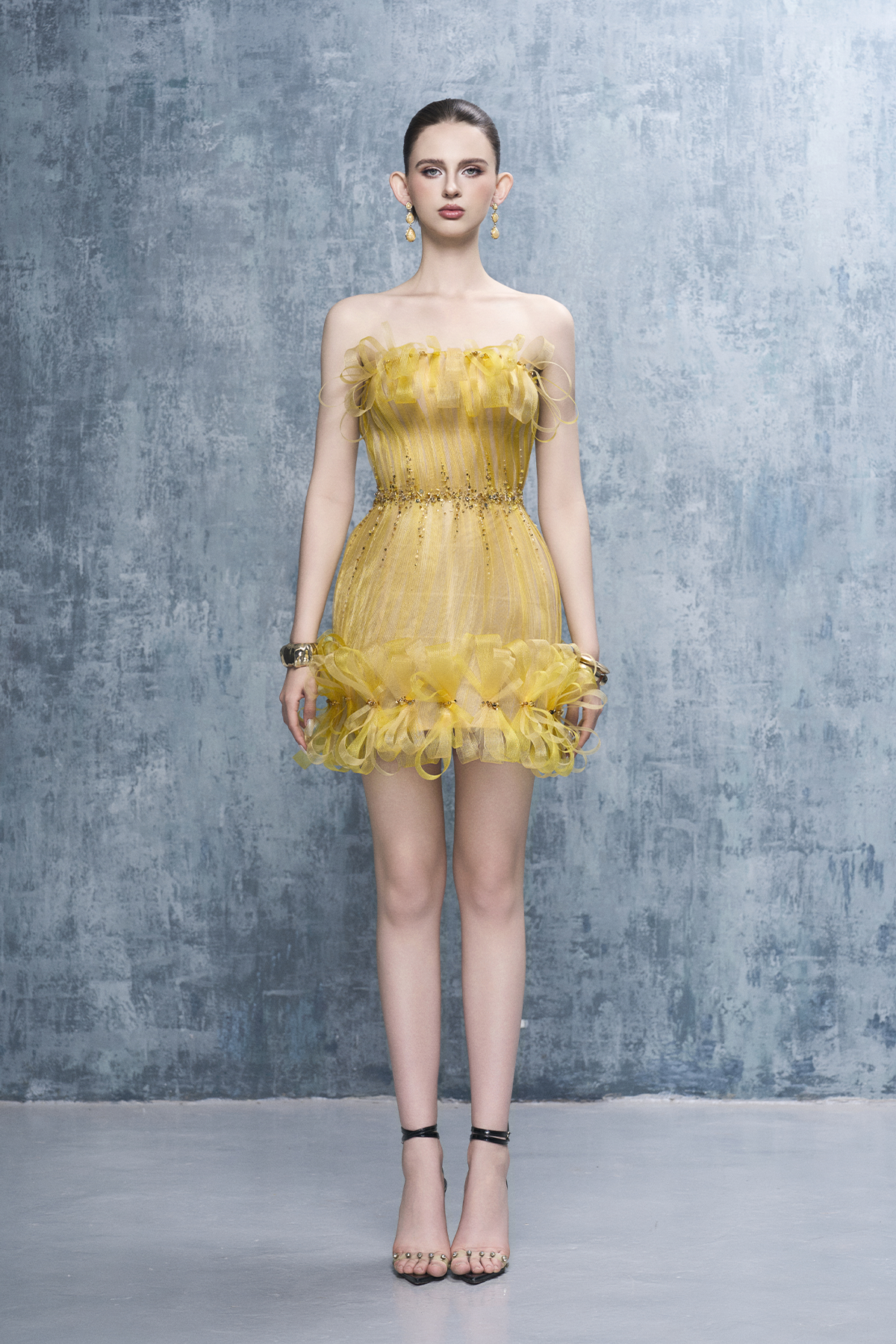 Goldie Strapless Ruched Mini Dress With Crystal-Embellished Bows