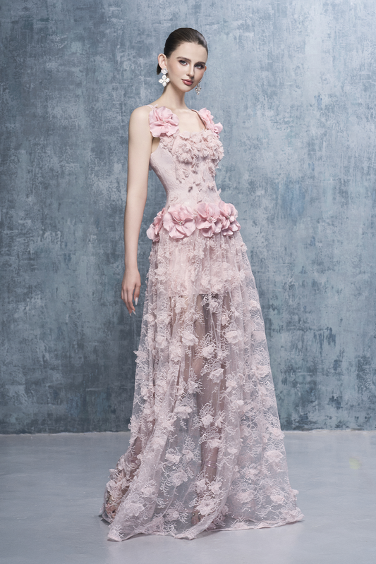 Chandra Lace Embellished Floral Square-Neck Maxi Dress