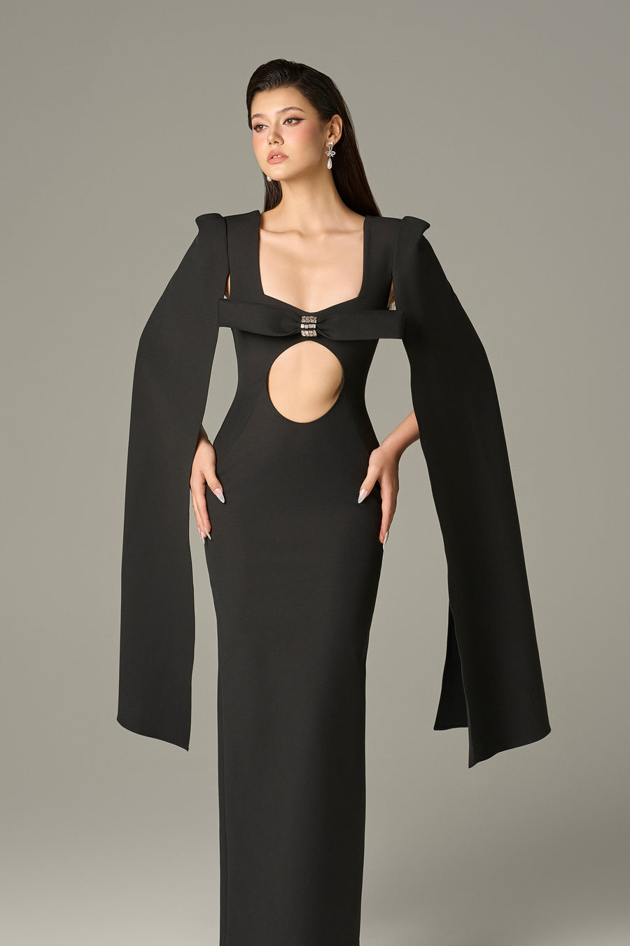 Empowering Cut Out Cape Maxi Dress