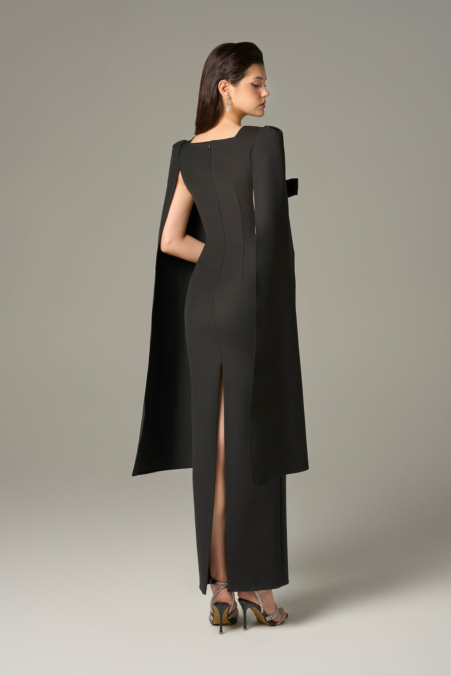 Empowering Cut Out Cape Maxi Dress
