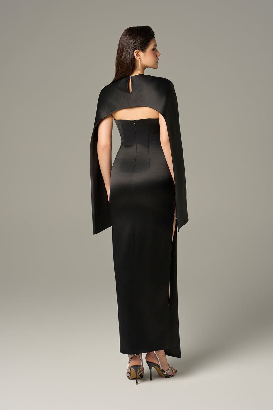 Constellation Front Cut Out Gown With Cape Sleeves