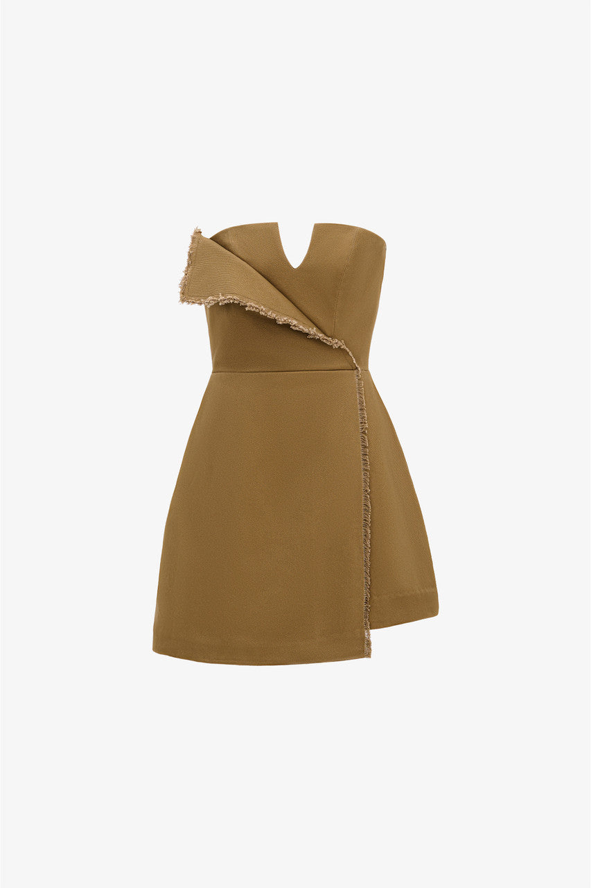 Kalisa Fashion Event Strapless V-Neck Mini Dress with Foldover Detail Camel Brown / 3X Kalisa Fashion Event Strapless V-Neck Mini Dress with Foldover Detail Camel Brown / 3X