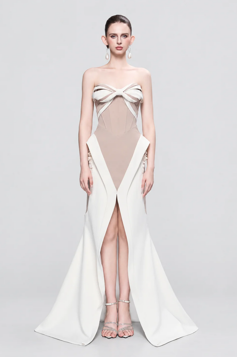 Awaken Bandeau Two-Tone Maxi Dress With Front Split