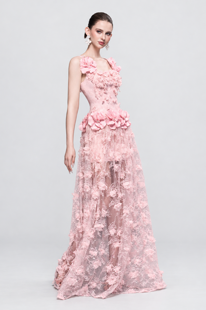 Kalisa Chandra Lace Embellished Floral Square-Neck Maxi Dress — product image 1