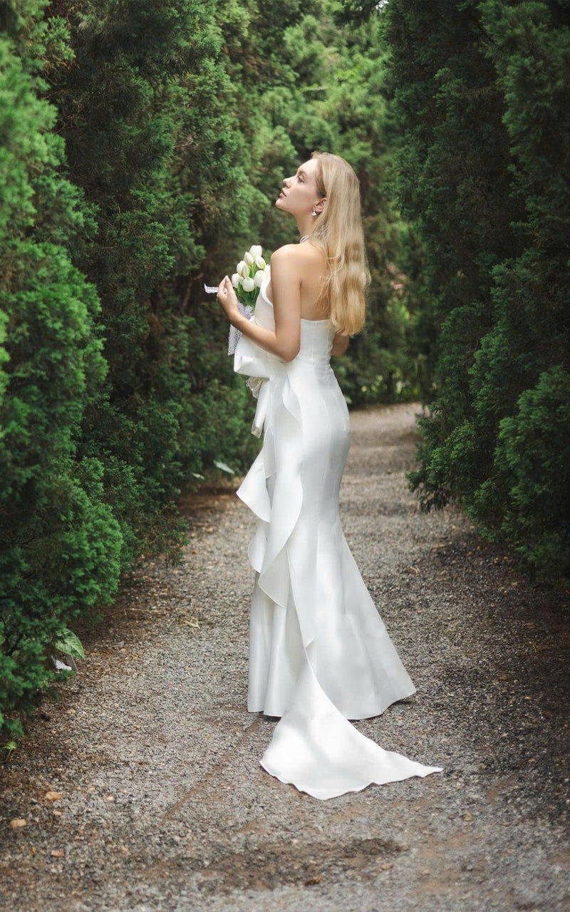 Isabella Acetate Bandeau Fishtail Gown With 3D Large Flower