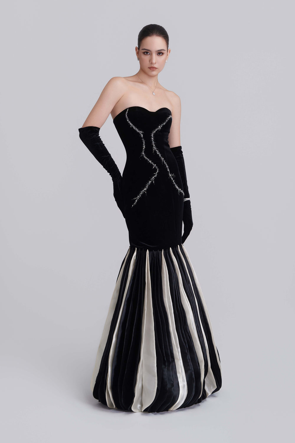 Bridget Strapless Embroidery Mermaid Maxi Dress With Gloves