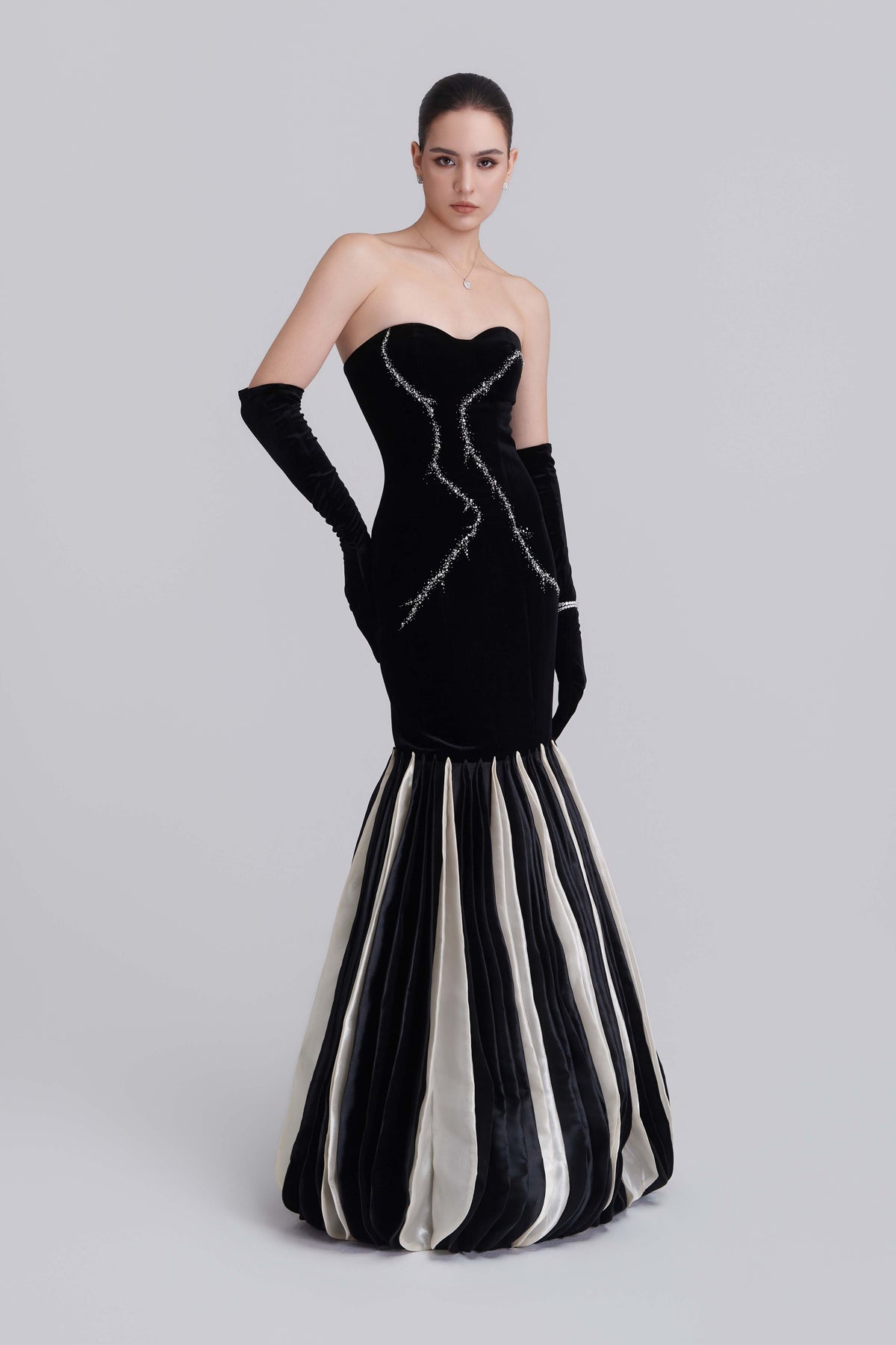 Kalisa Bridget Strapless Embroidery Mermaid Maxi Dress With Gloves — product image 1