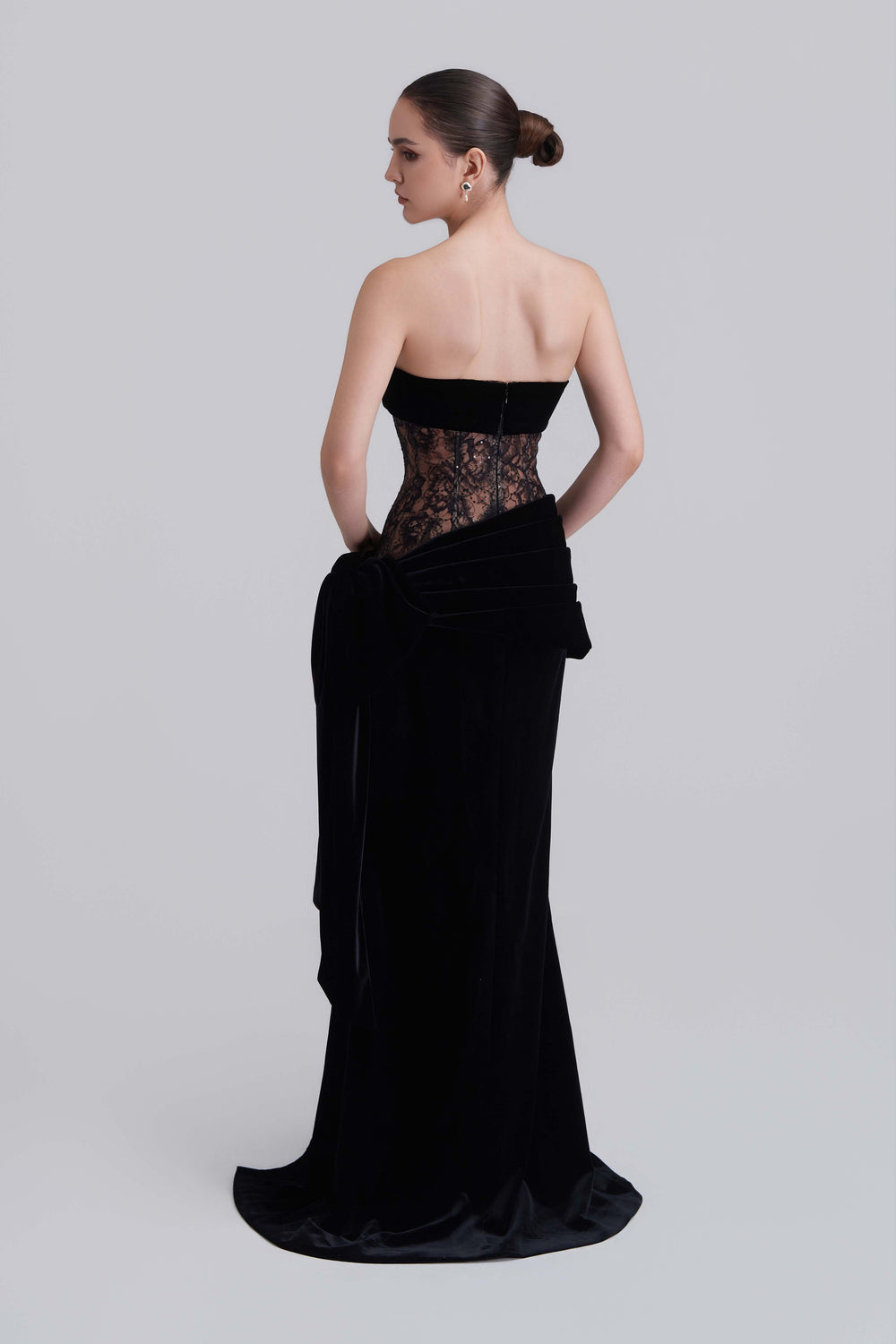 Naomi Bandeau Velvet Maxi Dress With Crystal Applique Scarf
