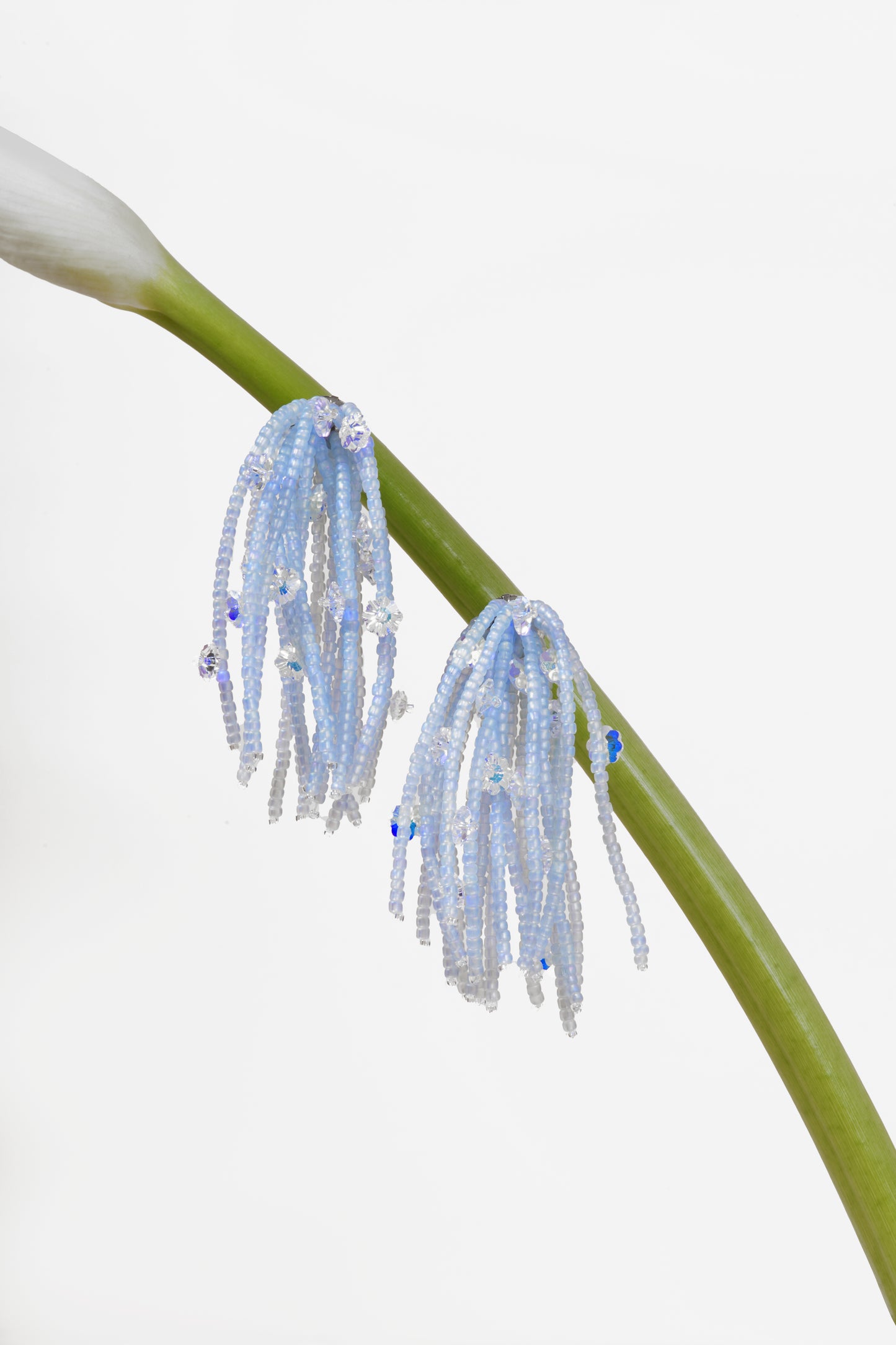 Ice Blue Swarovski Crystals Tassel Drop Earrings