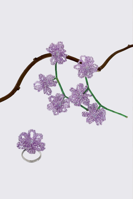 Lavender Vine Czech Glass & Swarovski Pearls Ring and Earrings Set