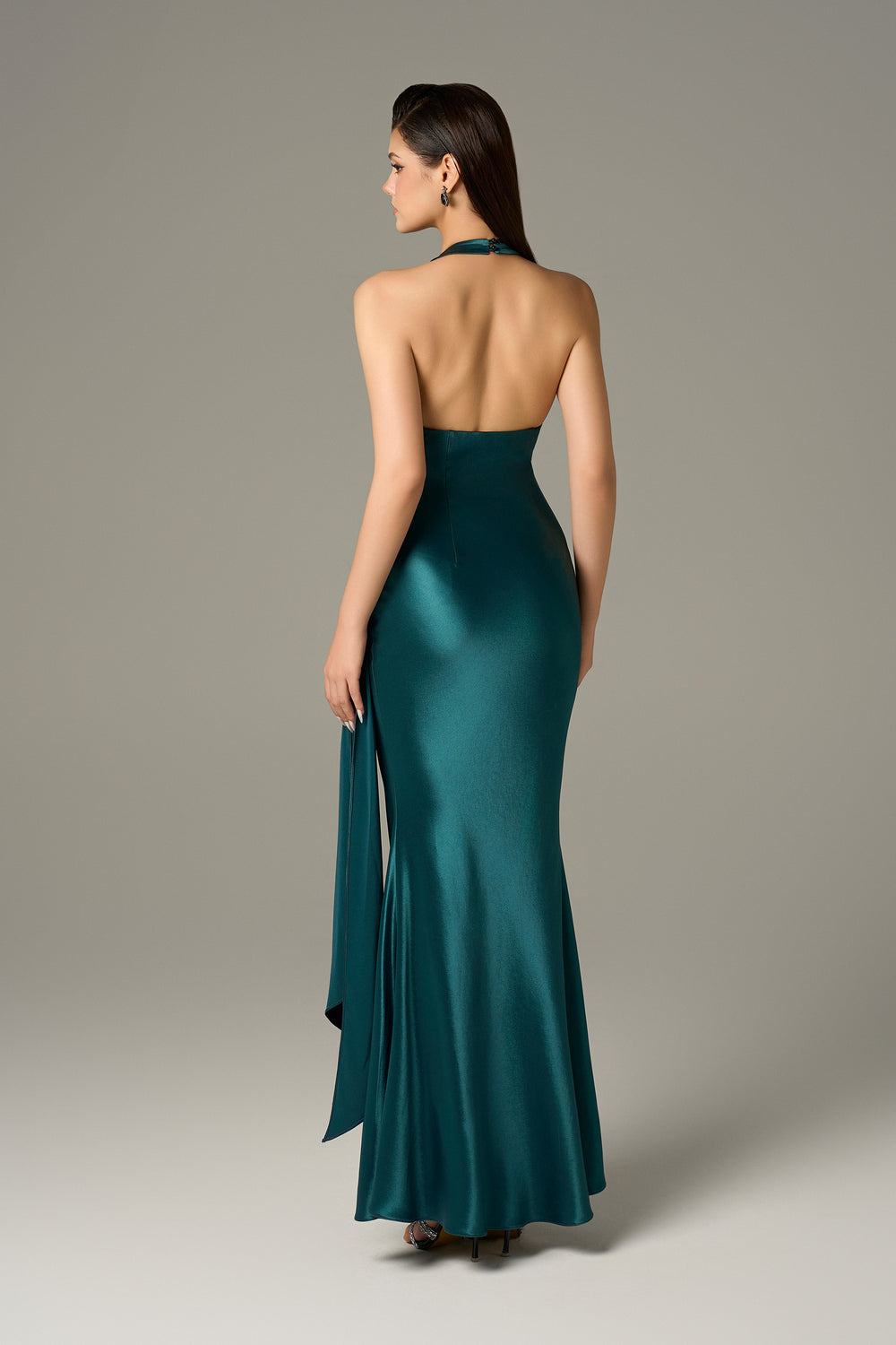 Dark Mallard Drape Detail Wrap Silk Maxi Dress