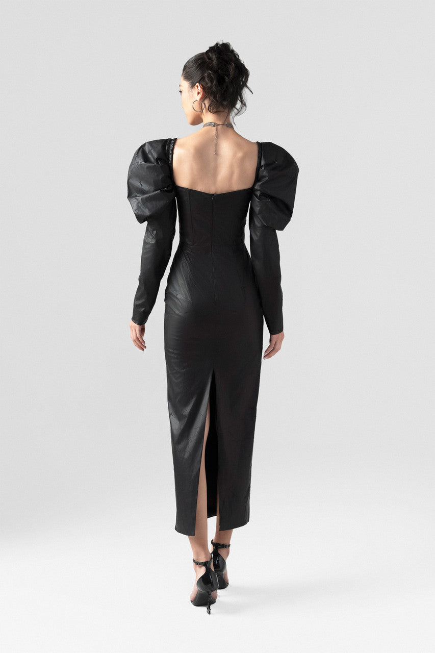 leather maxi dress with sleeves Women's Black Washed Faux Leather Button Up Maxi Dress