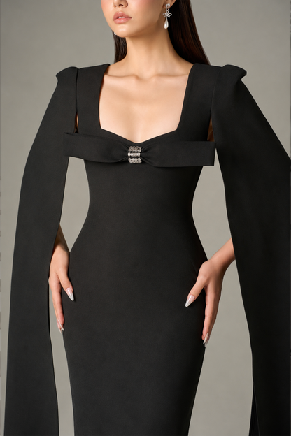 Empowering Cut Out Cape Maxi Dress