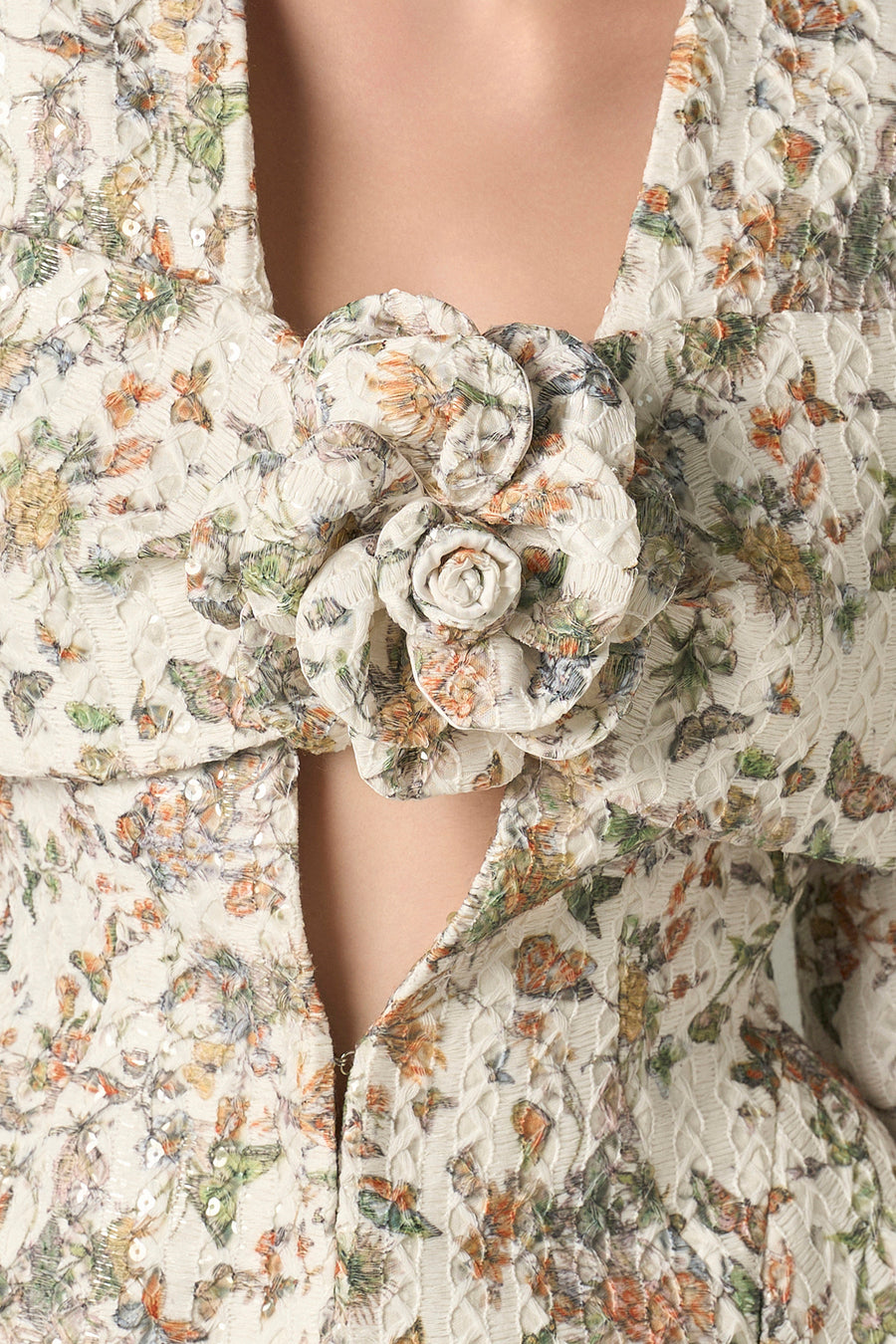 Voguish Floral Tweed Jacket & Mini Skirt Set