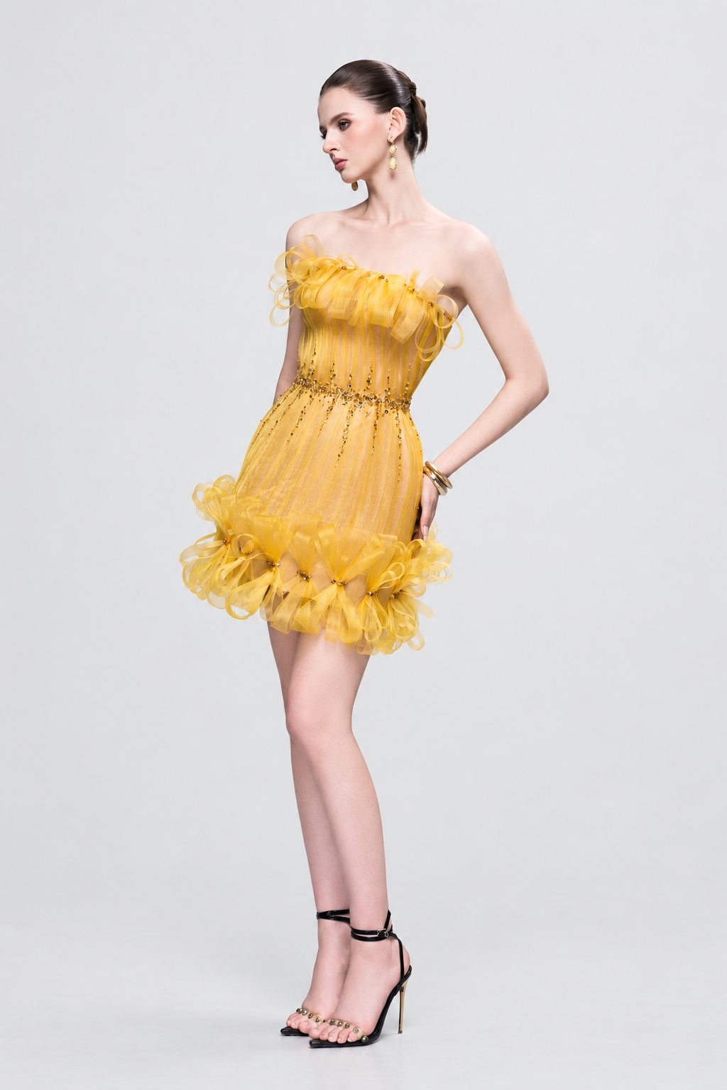 Kalisa Goldie Strapless Ruched Mini Dress With Crystal-Embellished Bows — product image 1